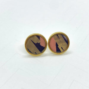 Pink, Gold & Navy Round Stud Earrings