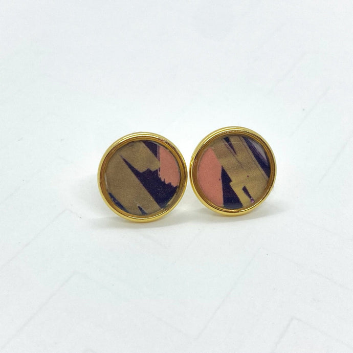Pink, Gold & Navy Round Stud Earrings