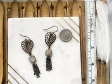 Brass Leaf Chain Tassel Earrings